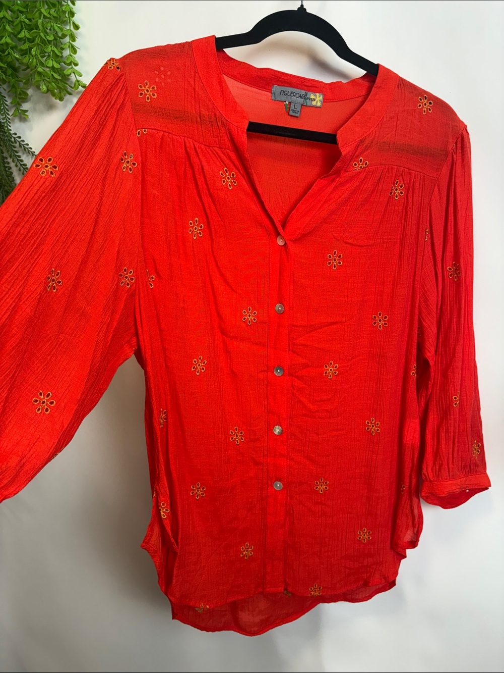 Caslon Red Embroidered Button-Down Peasant Shirt